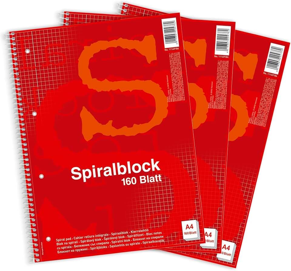 Pelikan Spiralblock, Collegeblock A4 kariert, gelocht, rot, 3 Stück