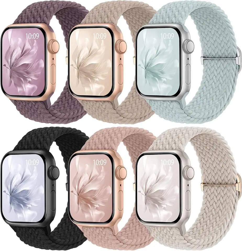 6 Pack Braided Stretchy Bands Compatible with Apple Watch Band Women Men