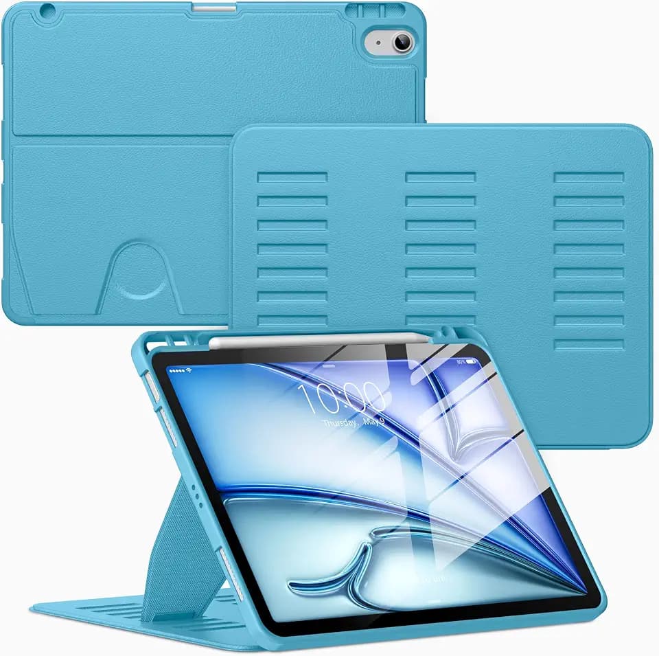 VIKESI Case for iPad Air 11-inch with M4 / M3 / M2 Chip 2026/2025/2024 and for iPad Air 5th/4th Gen 10.9 Inch 2022/2020,Multiple Angles Stand Cover,Soft Back,Pencil Holder,and Auto Sleep/Wake,Sky Blue