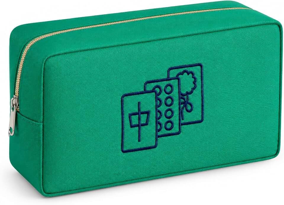 Empty Mahjong Bag Thickened American Mahjong Tiles Bag with Zipper Storage Pouch for Board Game Pieces Game Party Travel Gatherings Accessories, 10.4''x5.6'', Case Only (Charm,Green)