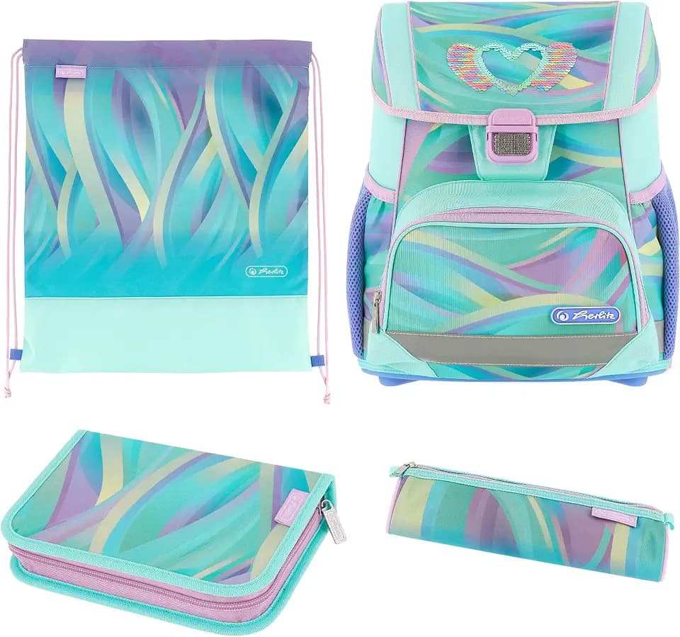 herlitz Schulranzen Set 4-teilig Loop 17 L Ergonomischer Tornister mit geringem Gewicht 1. Klasse Junge Mädchen Kinder