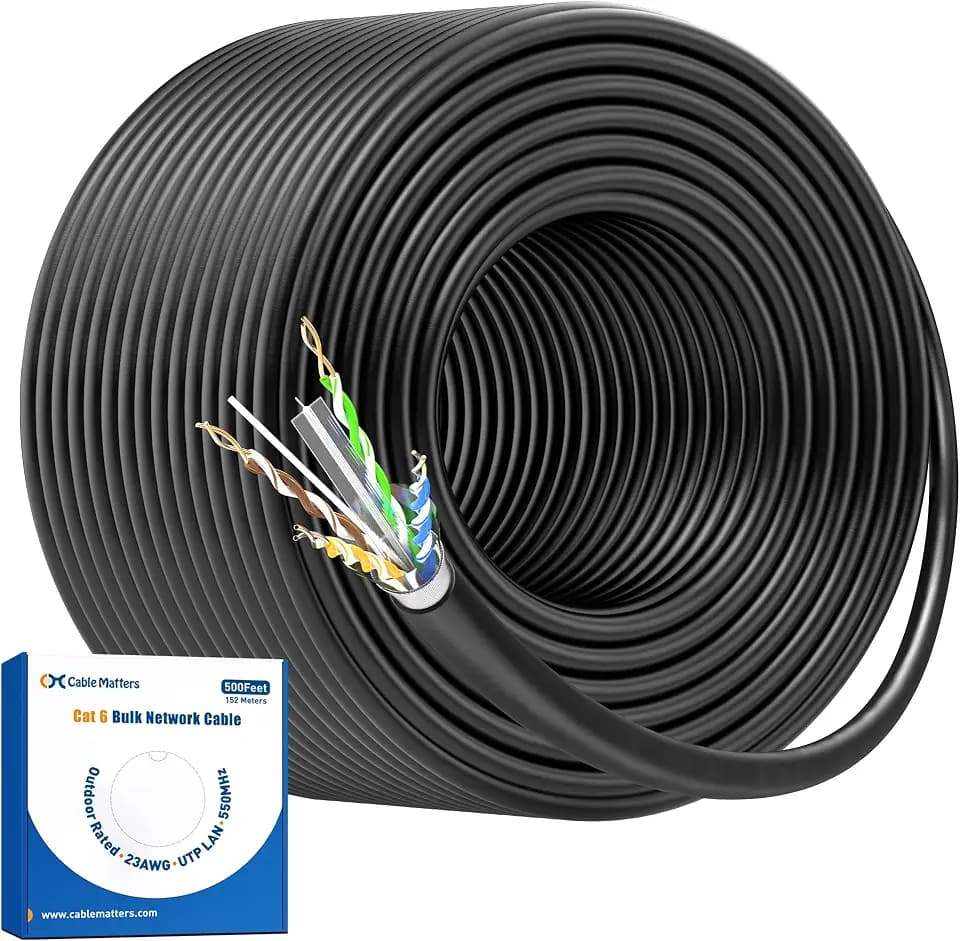 Cable Matters 10Gbps 23AWG Outdoor Cat6 Ethernet Cable, 500ft, Black