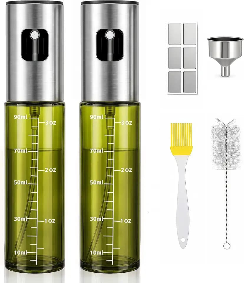 Öl-Sprühflasche nachfüllbar, feiner Sprühnebel, 2er Set aus dunklem Glas