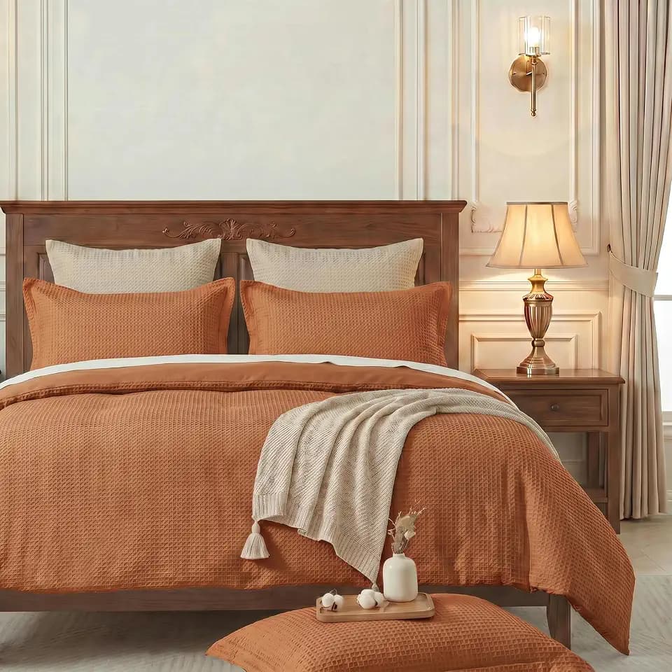 100% Cotton Waffle Weave Duvet Cover Set King Size,90”x104”(Terra Cotta)