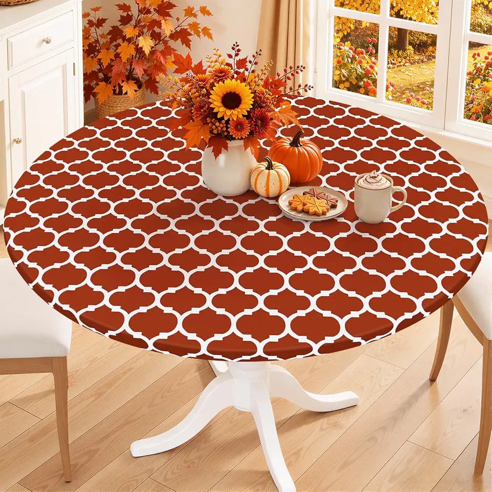 Smiry 45"-56" Round Fitted Tablecloth, Waterproof Plastic Table Cover
