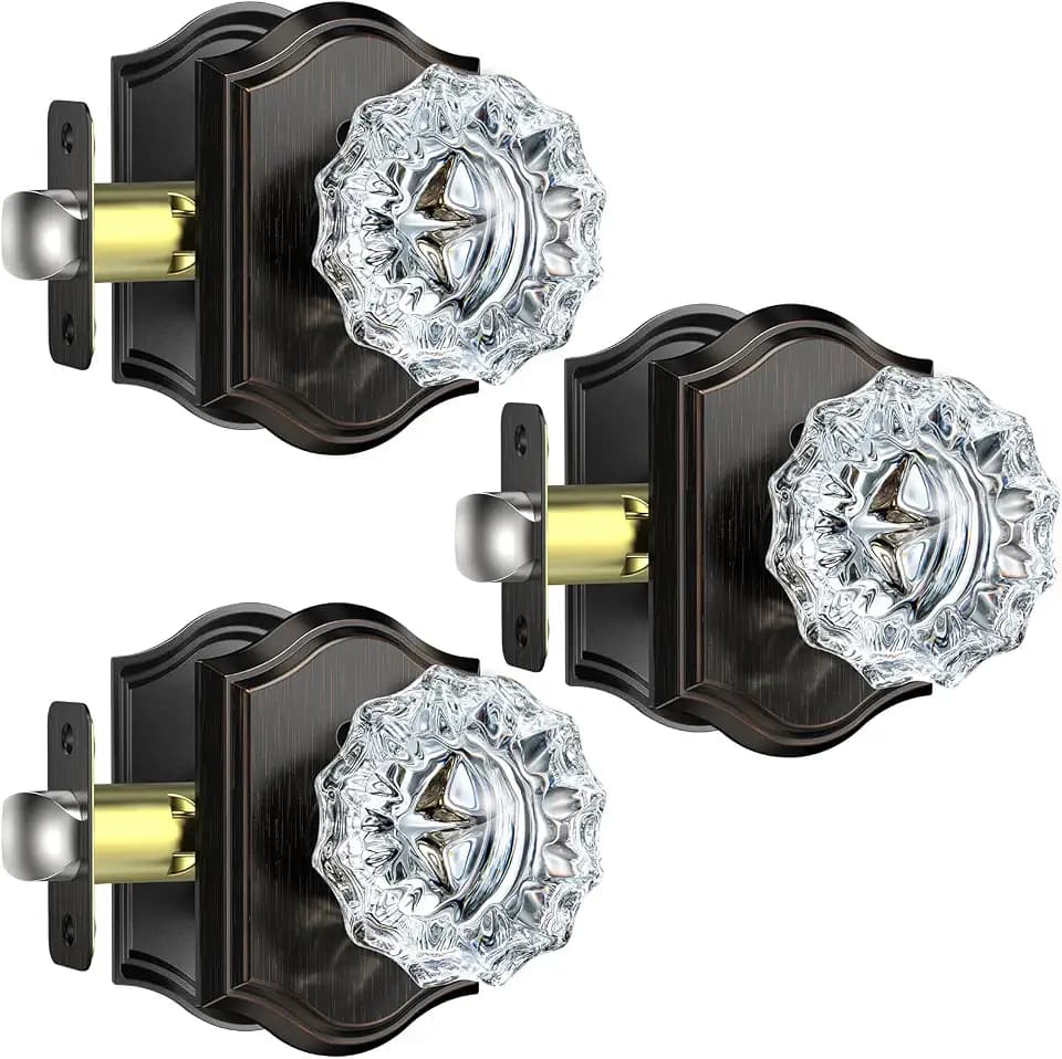 Glass Door Knobs, Passage Oil Rubbed Bronze Door Knobs, 3 Pack