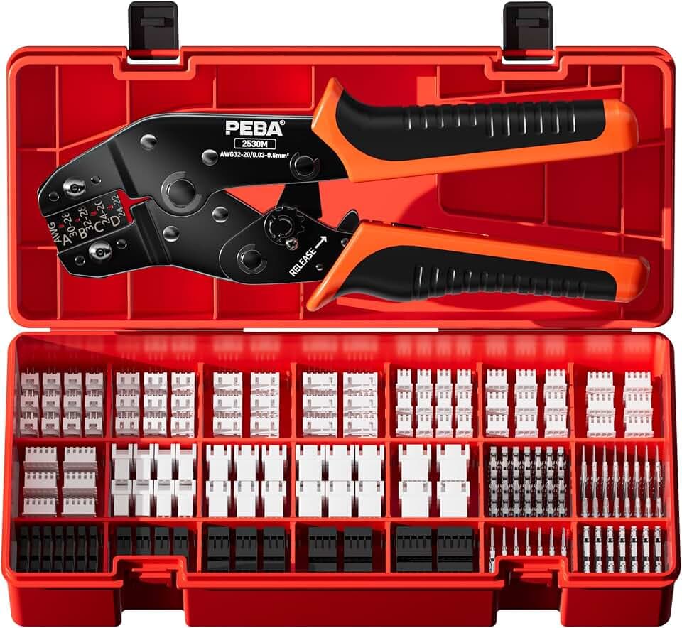 PEBA Crimpzangen-Set für Dupont & JST-XH, 21 Steckverbinder, Dupont 2,54 mm 1–5-polig & JST-XH 2,5 mm 2–5-polig, Crimpkontakte & Buchsengehäuse, 0,03–0,5 mm², für Arduino, PCB, 3D-Drucker & Elektronik
