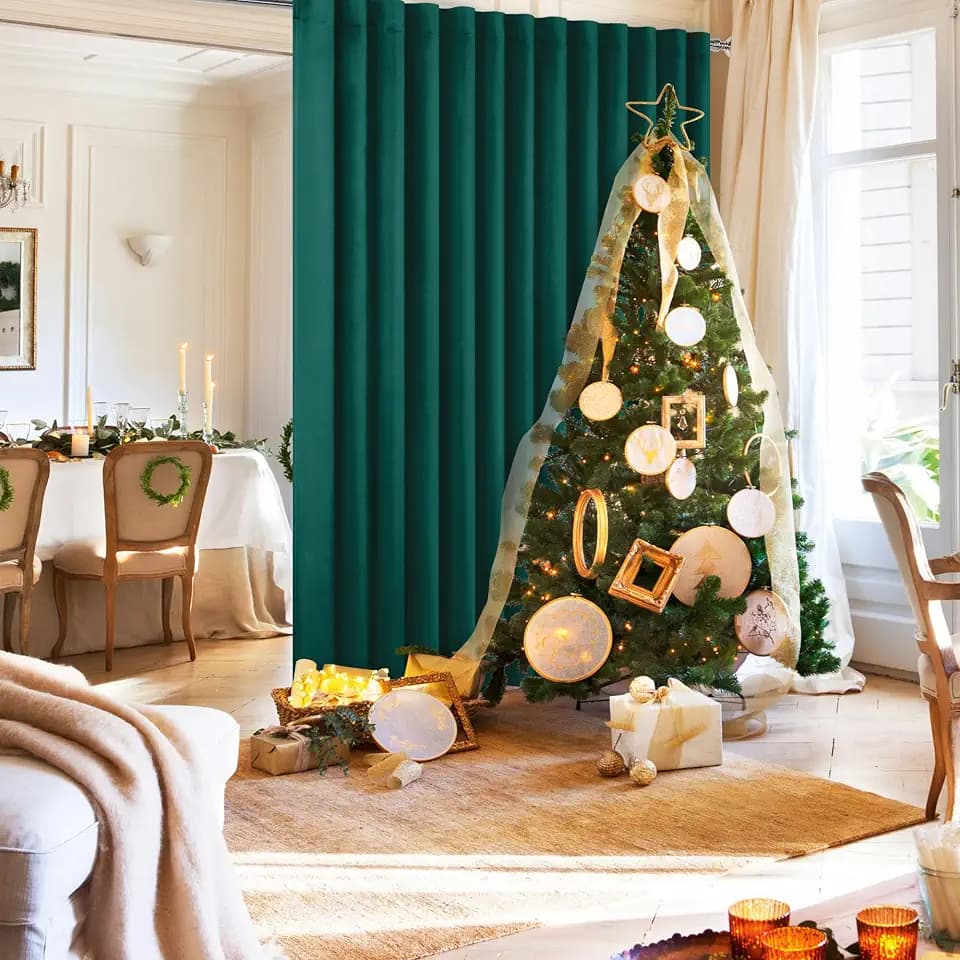 Hiasan Blackout Sliding Door Room Divider Curtain, W100 x L84 Hunter Green