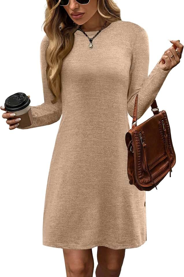 Zeagoo Strickkleid Damen Langarm Kleider Winter Casual Pulloverkleid Elegant Knöpfe Seitliches Tunikakleid S-XXL