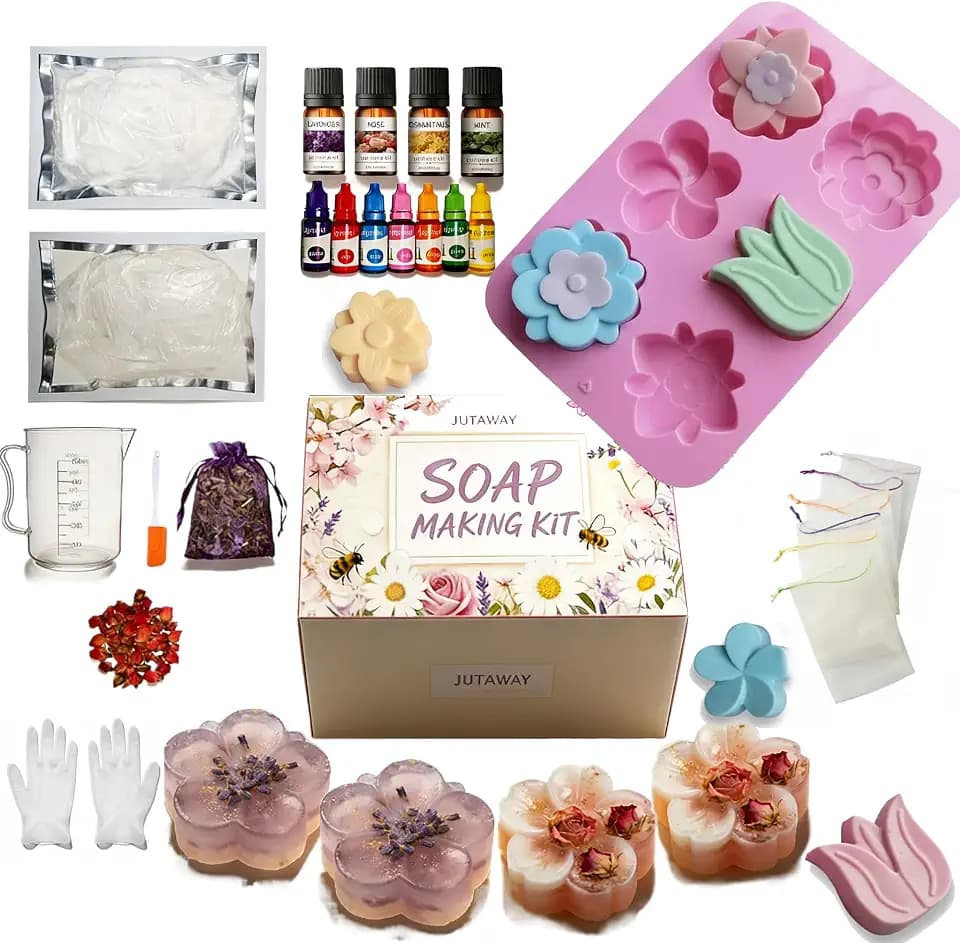 Seife Selber Machen, Kreative Bastelset Erwachsene DIY Set Seifenherstellung mit Seifenform, Seifenbasis und Rohseife, Badebomben Seifen Selber Machen Set für Kinder/Anfänger, Als Geschenk