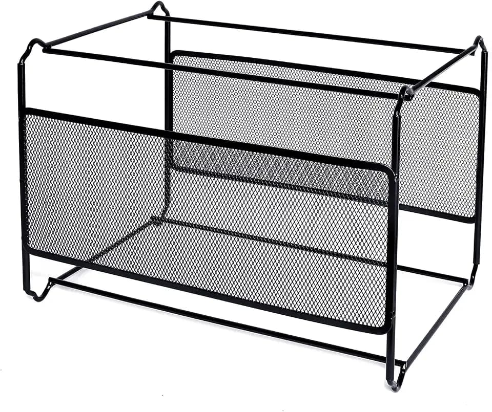 Hängeregistraturkorb (39 x 28 x 24.8cm), Hängeregistratur-Organizer aus Metall - Einfach zu montieren - Hängeregistraturordner für Heim, Büro, Aufbewahrung und Organisation (Schwarz)