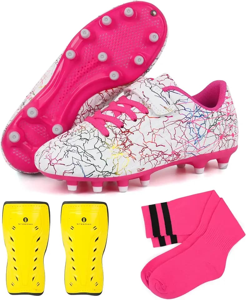JABASIC Kinder Fussballschuhe Jungen Mädchen mit Schienbeinschonern und Fußballsocken