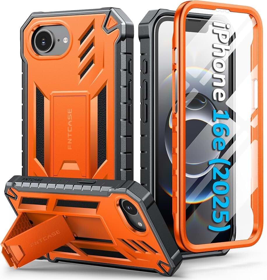 FNTCASE for iPhone 16e Case, with Built-in Screen Protector, with Kickstand