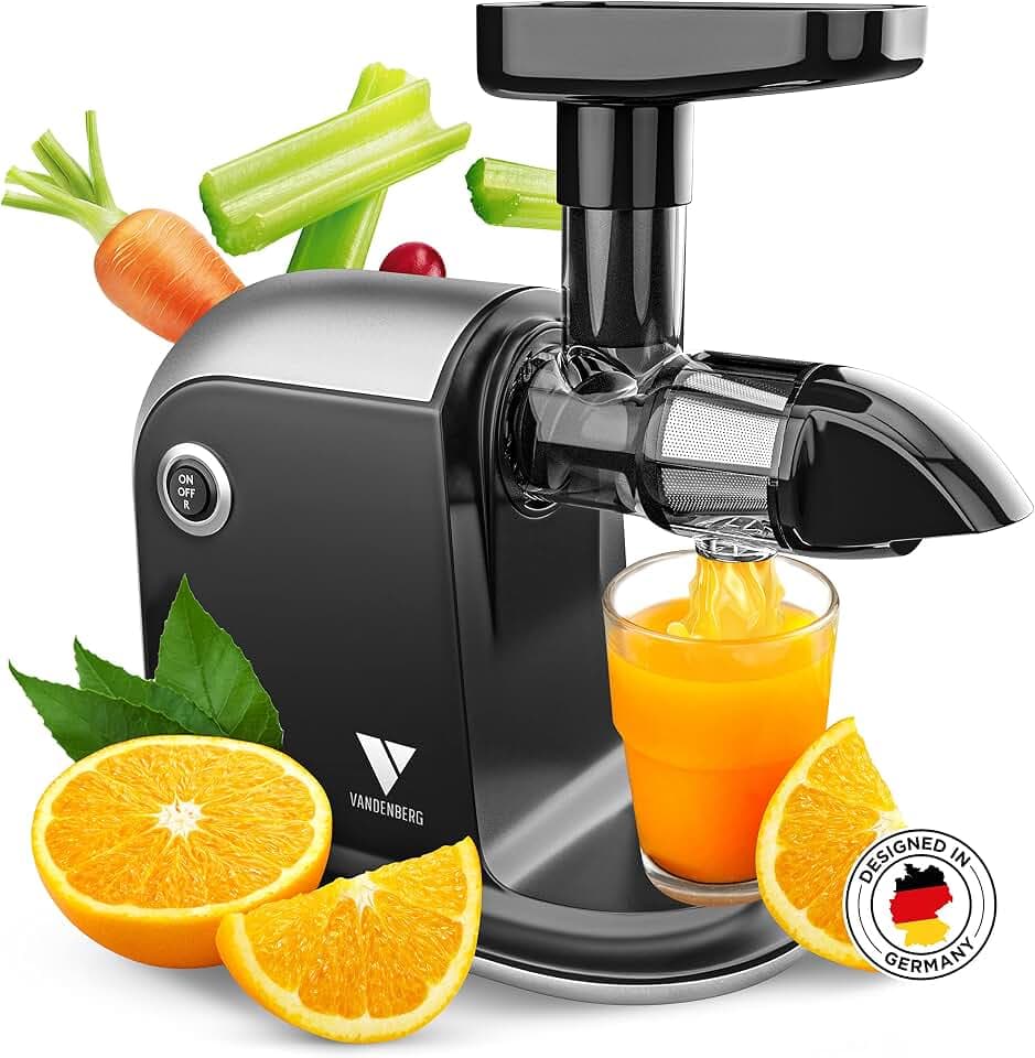 Vandenberg [DAS ORIGINAL] - Slow Juicer - Entsafter Gemüse und Obst - [150 W] Vitaminschonender Obstentsafter mit Umkehr Funktion Inkl. Reinigungsbürste - BPA Frei