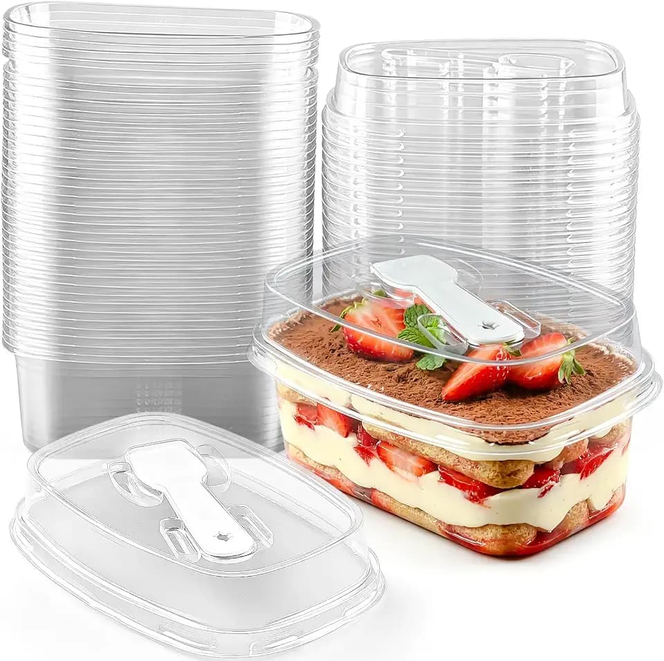50 Pack 10 oz Clear Plastic Dessert Cups with Lids and Spoons
