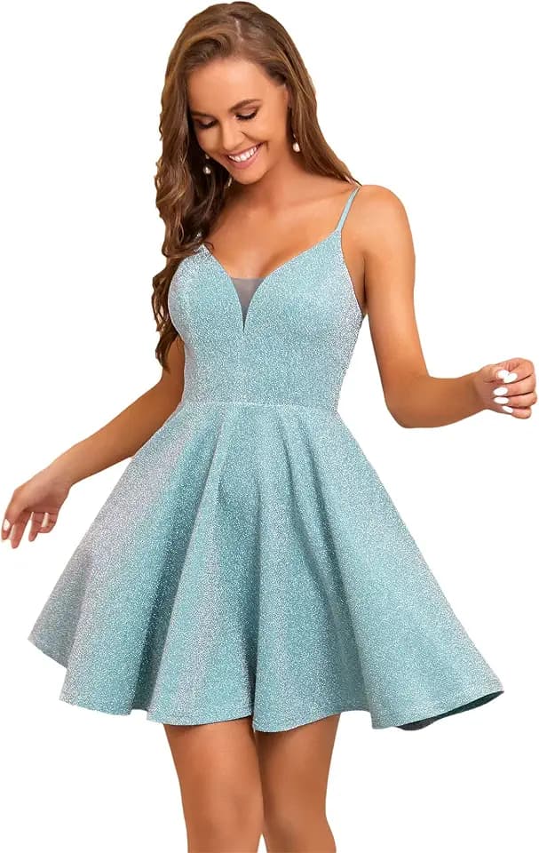 Ever-Pretty Cocktailkleid, Damen, kurz, V-Ausschnitt, mit Trägern, glänzend, sexy, EO03124