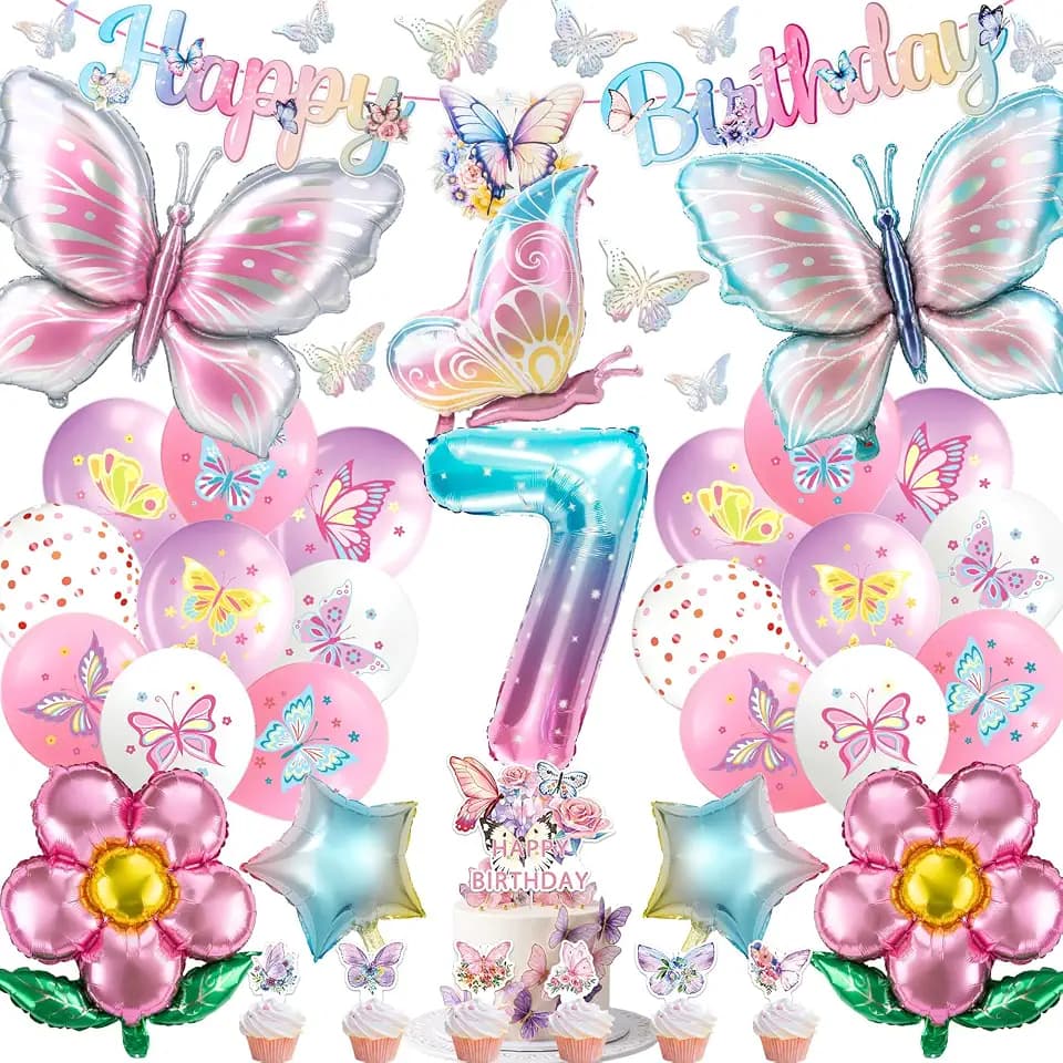 46 Stück Schmetterling Deko Geburtstag 7 Jahre Mädchen, Schmetterling deko