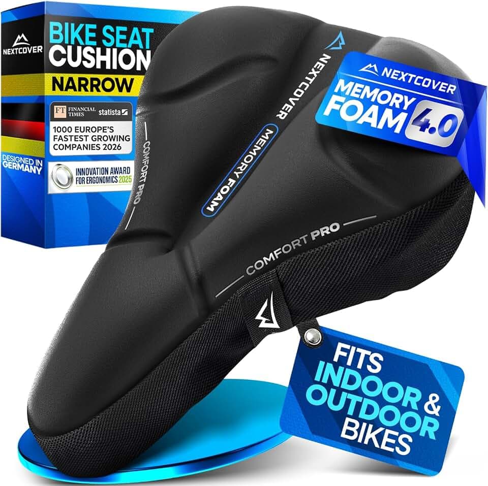 Nextcover® Bike Seat Cushion CoverPro with Memory Foam 4.0 I Ergonomic Bike Seat Cover - Ideal for Stationary, Mountain, Spin or Outdoor Bike I Comfortable Gel Padded Bicycle Seat Cushion