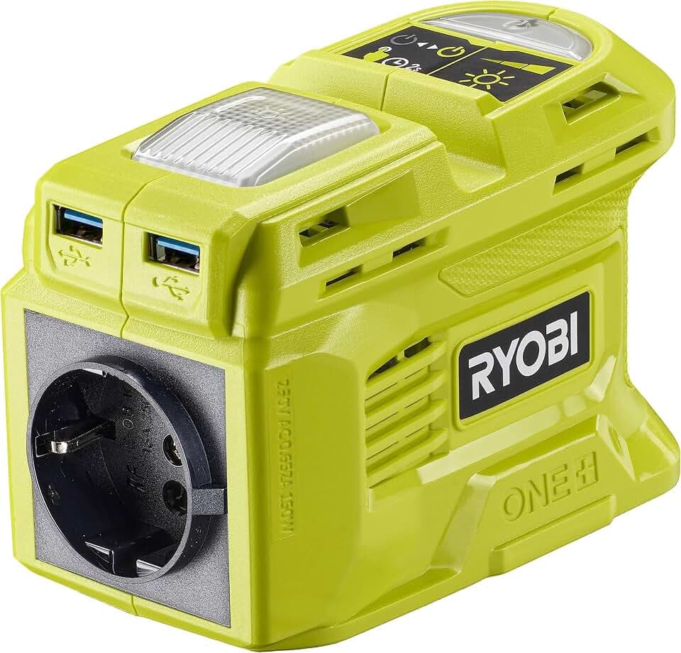 RYOBI 18 V ONE+ 2 in 1 Akku-Wechselrichter RY18BI150B-0 (2. Gen., Solarmodulkompatibel, 150 Watt, ohne Akku und Ladegerät)