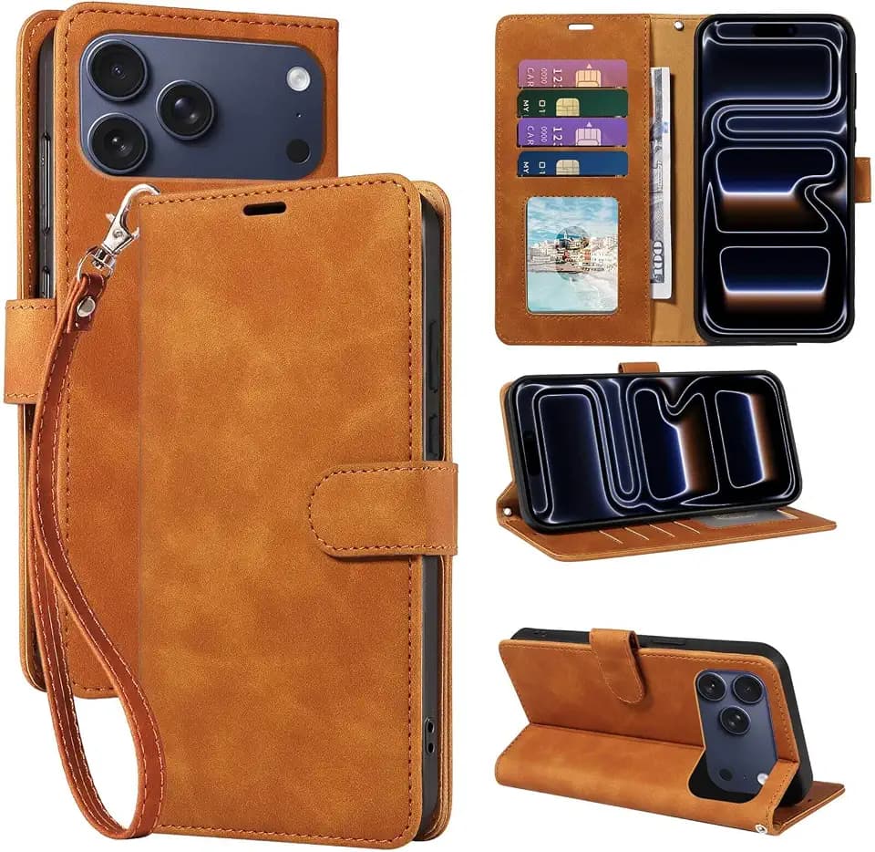 RFID Blocking for iPhone 17 Pro Max Case Wallet 6.9", (Brown)