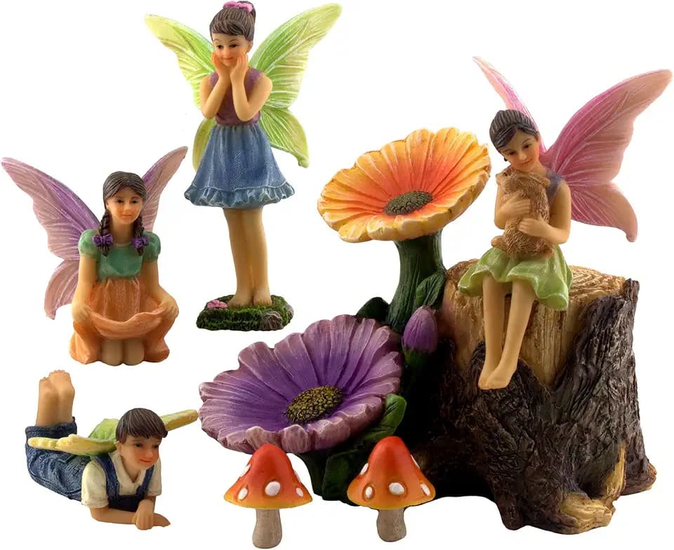 PRETMANNS Fairies for Fairy Garden Accessories Kit Outdoor, 7 Items