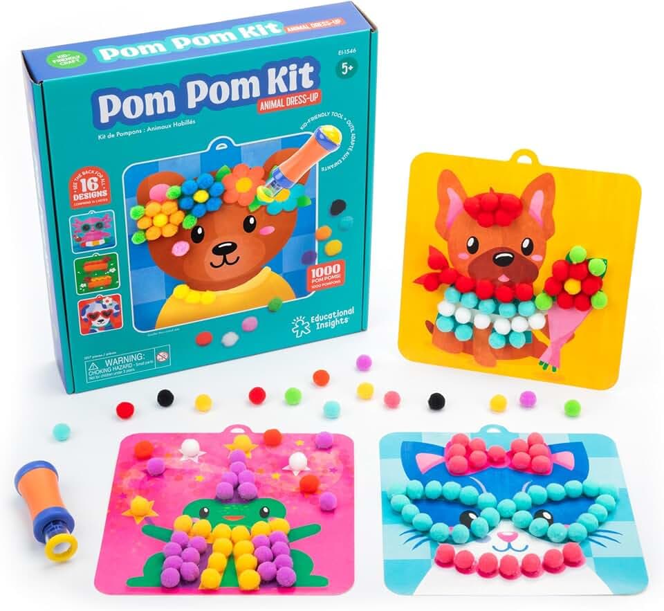 Learning Resources Pom-Pom-Kit, Spielzeug für 5-jährige Mädchen und Jungen, Bastelmaterial für Kinder, wiederverwendbares Set mit 16 Aktivitäten, über 1000 Teile