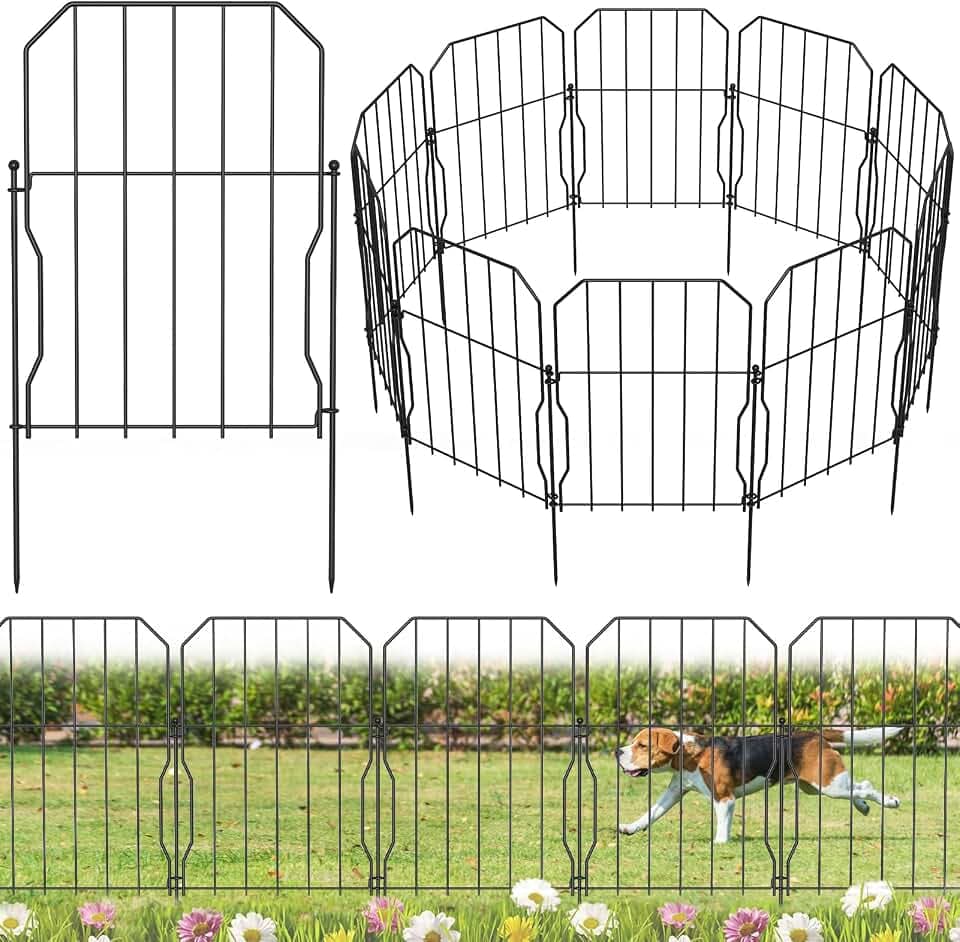 WELDUN Gartenzaun 10er Metall Steckzaun, Dekoration Gitterzaun für Garten