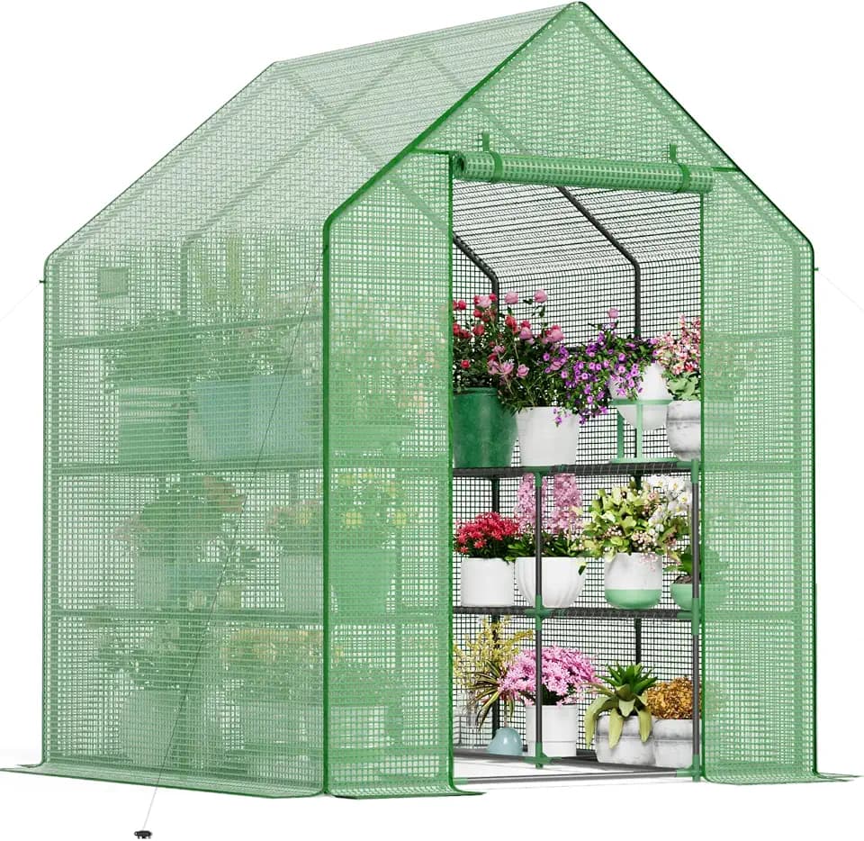 Walk in Greenhouses, 57 x 57 x 76 inch Green House, Greenhouse for Outdoors with Durable PE Cover, Portable Greenhouse with Shelves Stands,Green