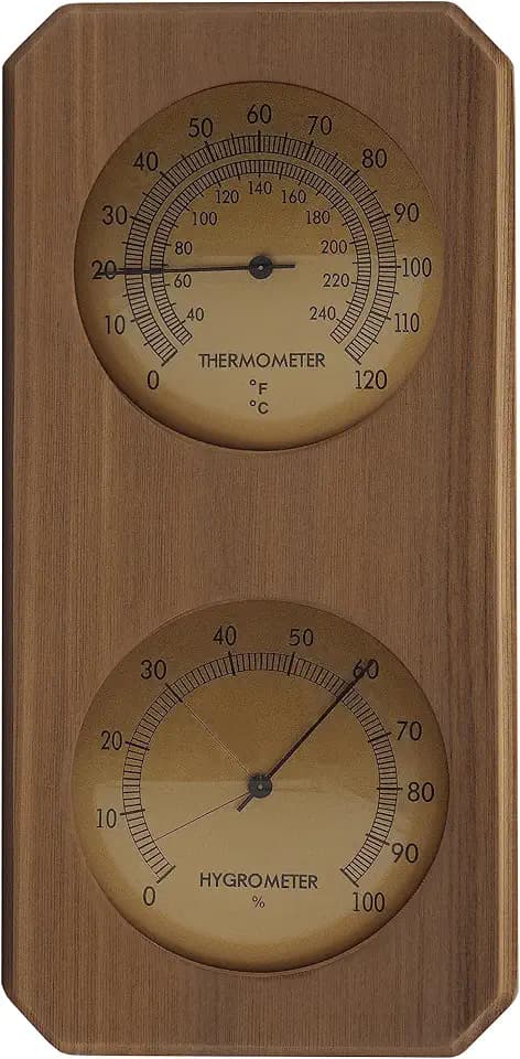 HSE Cedar Sauna Thermometer & Hygrometer - 2-in-1 Mechanical Instrument with Minimalist Design and Glass Dials (Vertical)