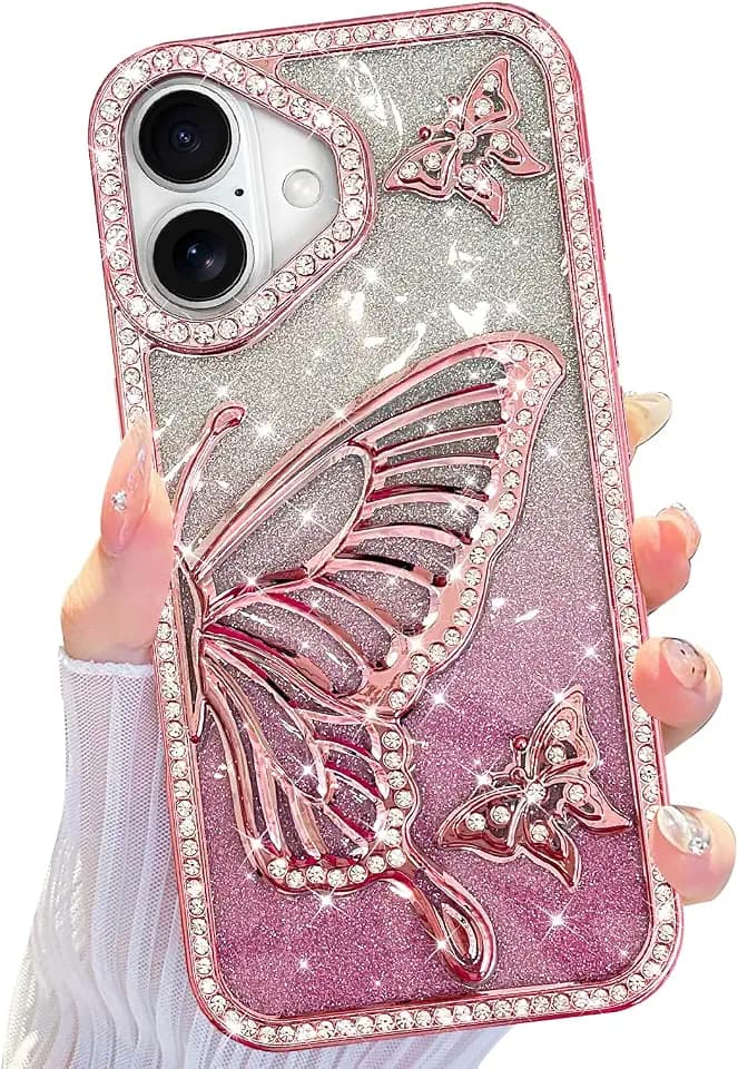 LSL for iPhone 17 Case Cute 3D Butterfly Pattern Design - Pink
