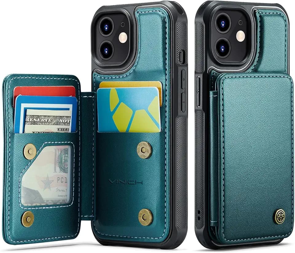 Vinich for iPhone 12/12 Pro Wallet Case with Card Holder, Bluish Green
