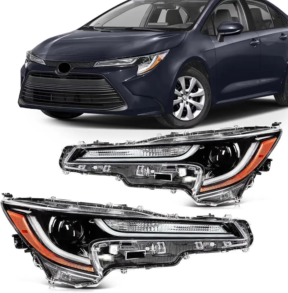 SCITOO Headlight Assembly Fit 2019-2023 for Toyota Corolla LE Black Housing Amber Reflector Pair Headlights 81110-02S30