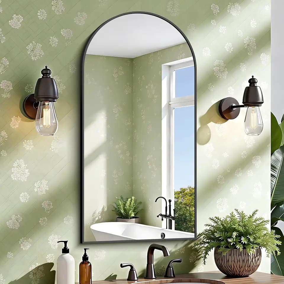 CIRCUMI Arched Wall Mirror, 20"x40" Black Arched Mirror for Bathroom