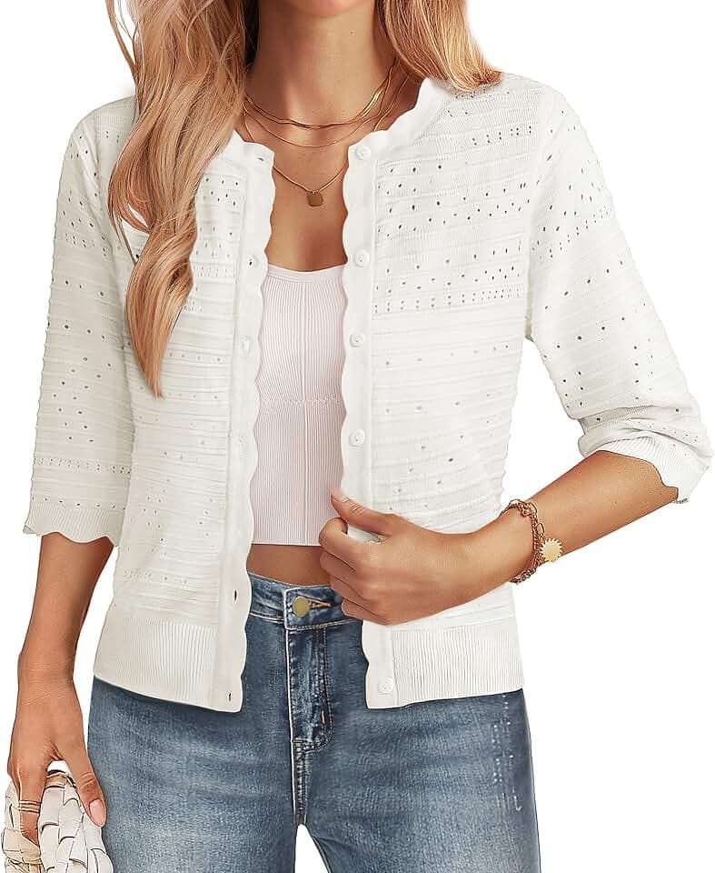 GRACE KARIN Womens 3/4 Sleeve Cardigan Sweater, Lightweight Cropped Cardigan Trendy, Dressy Casual Crochet Bolero Shrugs