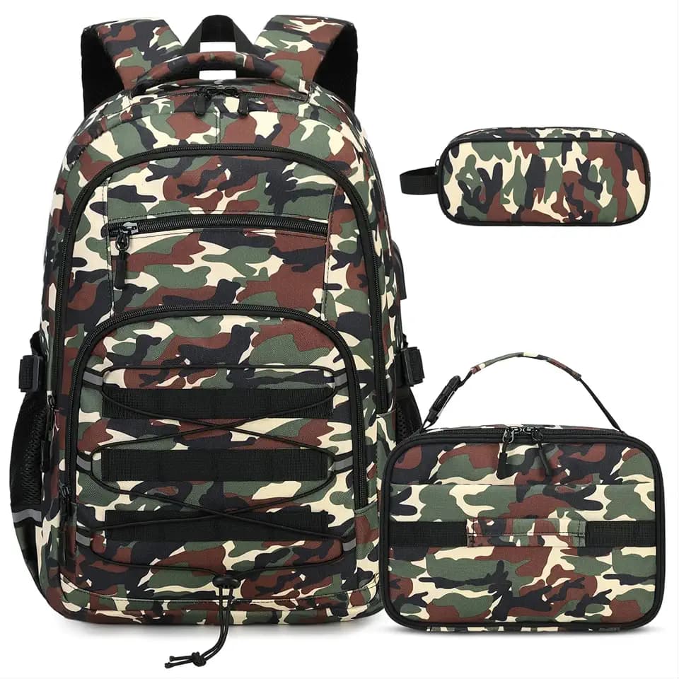 ACESAK 3PCS Camo Backpack for Boys with Lunch Box Pencil Case