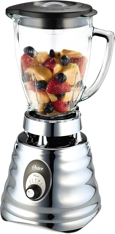 OSTER Classic Standmixer und Mixer für Smoothies, 3 Geschwindigkeitsstufen, 600 W, 1,25 l Glasbecher, Edelstahlklingen [OBL245X], 1 Stück