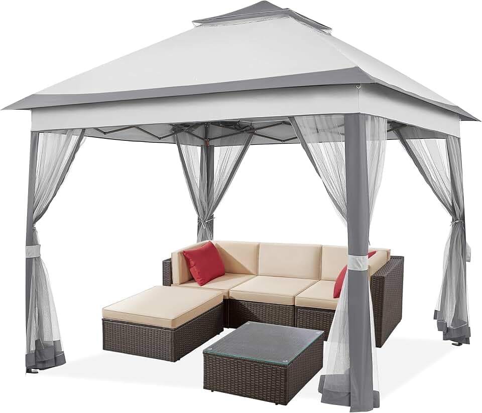 Yaheetech Pavillon 3,3x3,3m Wasserdicht Pop Up Faltpavillon Hell/Dunkelgrau