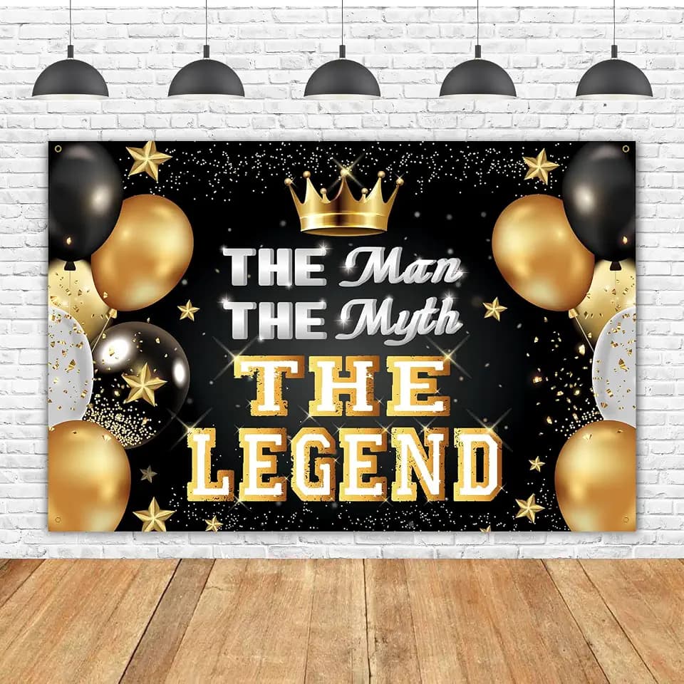 The Man The Myth The Legend Birthday Backdrop Banner, Men's Birthday Photo Booth Backdrop, Dad Father Husband’s Birthday Party Decorations