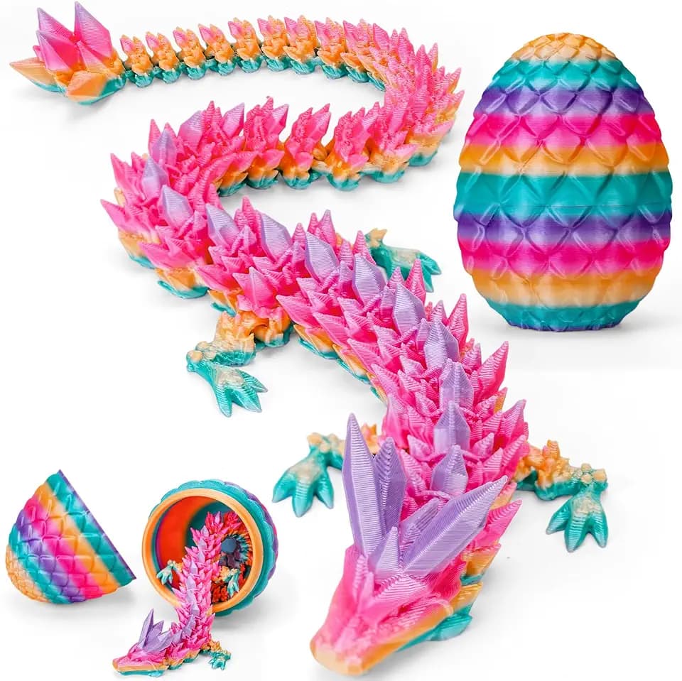 TBOLINE 12" 3D Printed Dragon Egg, Cool 3D Printer Articulated Crystal Dragon Toys for Kids, Surprise Animals Figurines Fidget Dinosaur Eggs Toys for Girls Kids Teen 5-7 4-6 8-12