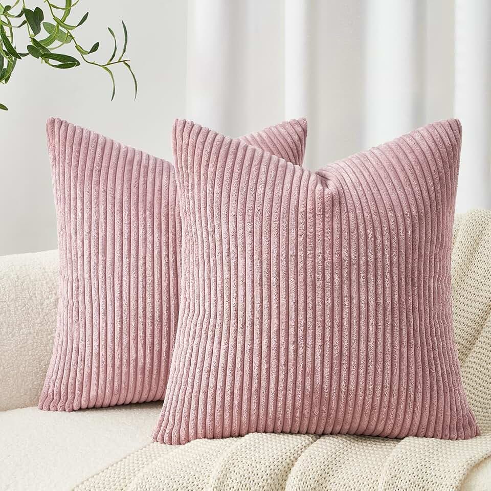 Topfinel 2er Set Kissenbezug 45x45 rosa Kordsamt gestreiftes Muster Kissenbezüge Kissenhülle Dekokissen Sofakissen Couchkissen Dekokissen Zierkissenbezug Deko Kissenhüllen Wohnzimmer Schlafzimmer