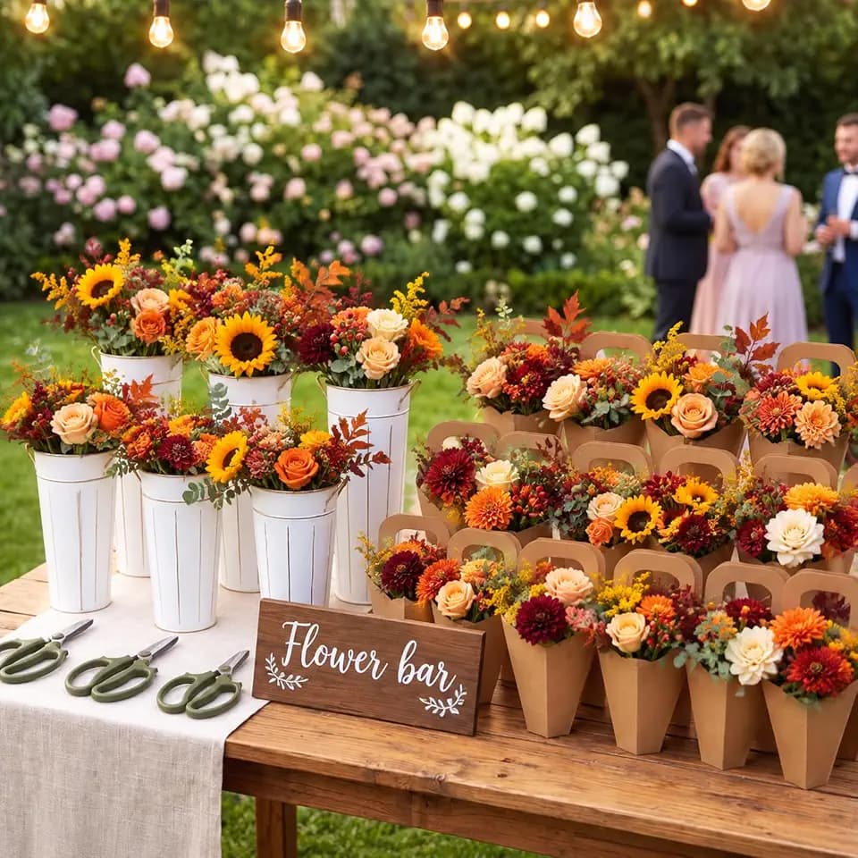 LemonRoad 59 Pcs Flower Bar Kit Bloom Bar Supplies 11.8" Galvanized Floral Bucket Kraft Bouquet Gift Bag with Handle, Garden Shears for Wedding Table Centerpieces Birthday Flower Display Decor