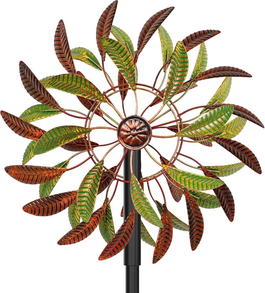 Metal Garden Wind Spinners Outdoor, 360 Degrees Kinetic Yard Windmills Garden Decor for Outside, Wind Sculptures & Spinners for Lawn Patio Ornaments(Brown+Green)