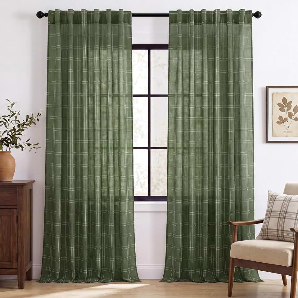 RYB HOME Rustic Grid Pattern for Farmhouse - Light Filtering Privacy