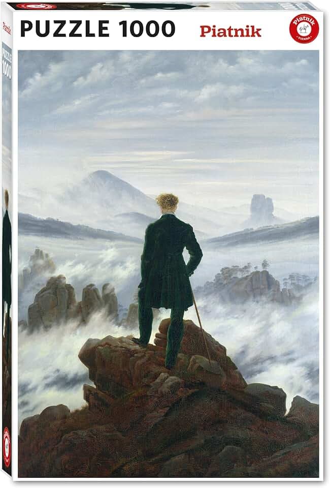 Piatnik 5719 - Friedrich - Wanderer über dem Nebelmeer 1000 Teile Puzzle, Blau, Weiß, Braun, Grau