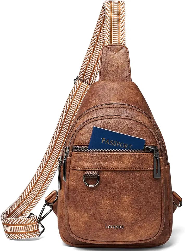 Leresas 7L Sling Bag for Women Men Vegan Leather Crossbody Bags Fanny Pack Purse Backpack Over Shoulder Bag Travel Anti Theft