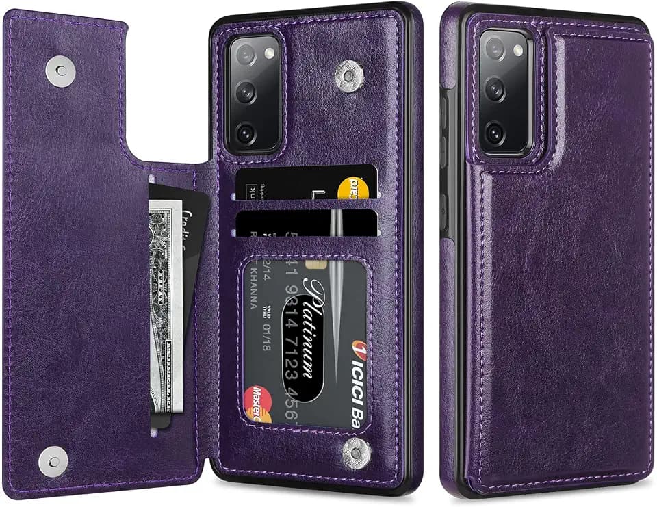 HianDier Compatible with Galaxy S20 FE 5G Wallet Case Slim Protective Credit Card Slot Holder Flip Folio Soft PU Leather Magnetic Closure Cover for Samsung Galaxy S20 FE (2020), Crystal Purple