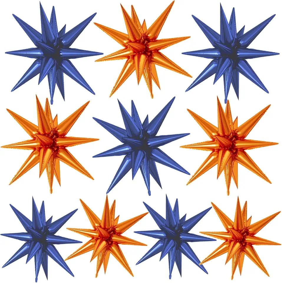 10 Pcs 22Inch Star Explosion Foil Balloons Large Blue Orange Balloon Spike