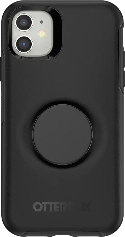 Otter + Pop for iPhone 11: OtterBox Symmetry Series Case with PopSockets Swappable PopTop - Black and Aluminum Black