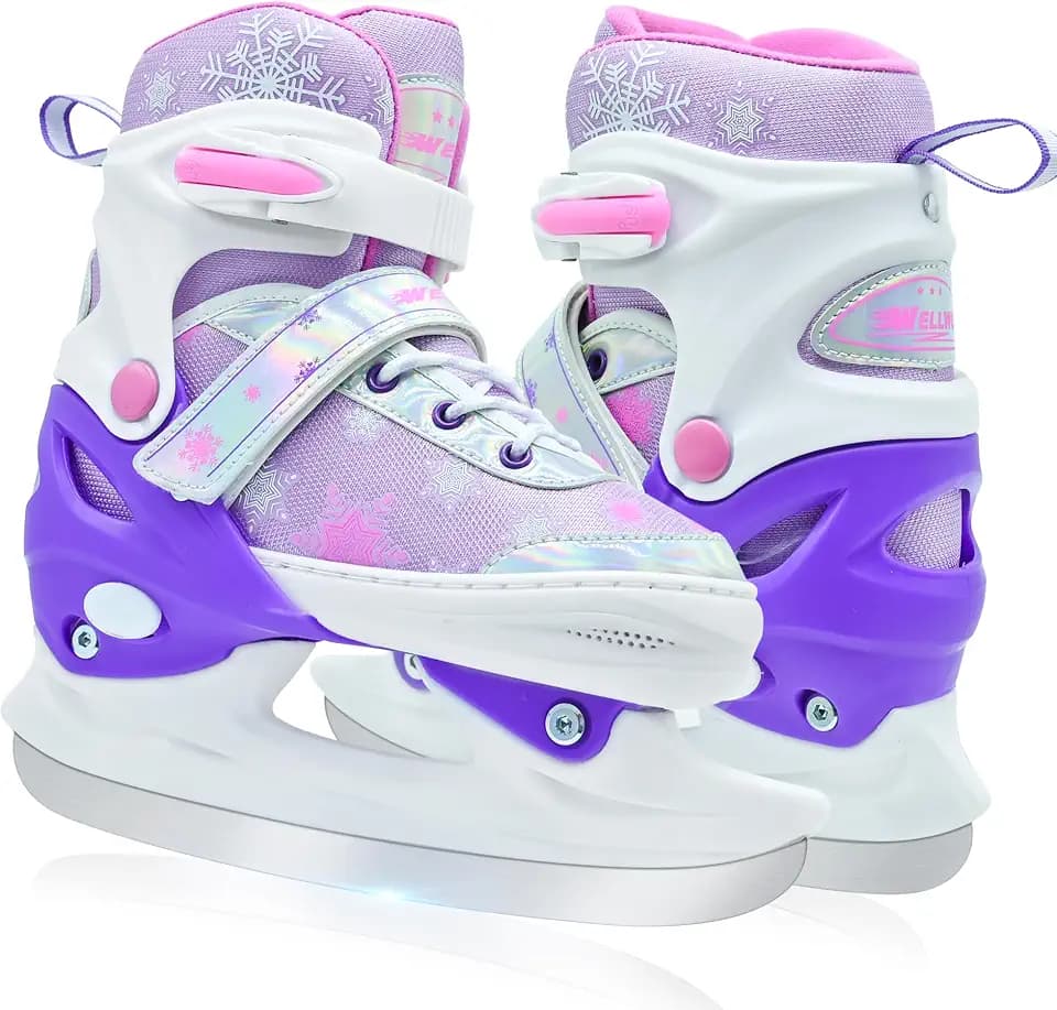 Adjustable Ice Skates for Kids, Girls Ice Skating Shoes for Beginner Ages 4-12, Boys Snowflake Iceskates for Outdoor and Rank