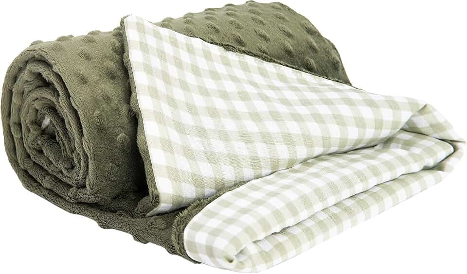 Medi Partners Babydecke Baby Decke Neugeborenen - Kuscheldecke Geschenk Babydecken 75x100cm für Kleinkinder Mädchen Krabbeldecke Kinderbett Kinderwagen 100% Baumwolle (Kariert mit olivfarbenem Minky)